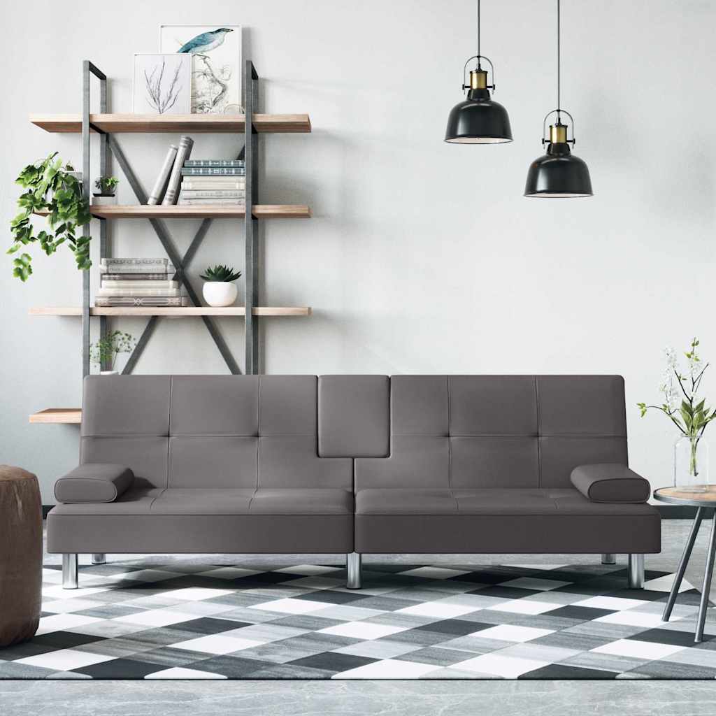 vida XL Schlafsofa mit Getränkehaltern Grau Kunstleder
