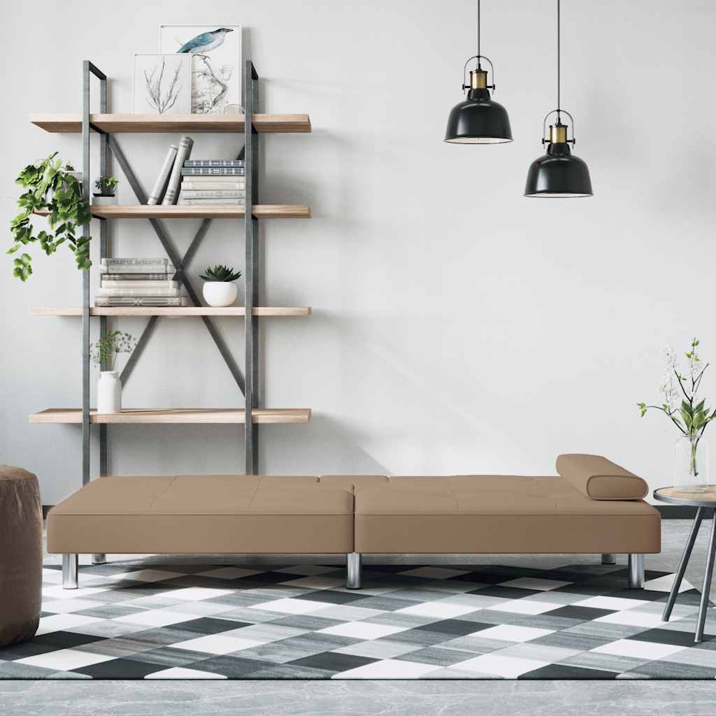 vidaXL Canapea extensibilă cu suport pahare, capucino, piele ecologică