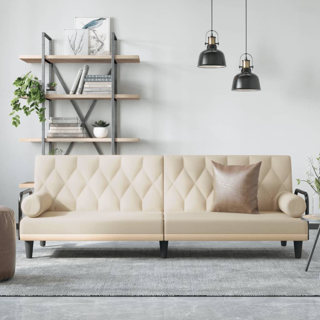 vidaXL Schlafsofa mit Armlehnen Creme Stoff