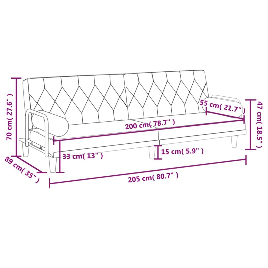Разтегателен диван с подлакътници, таупе, плат