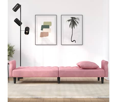 vidaXL Sofa-lova su porankiais, rožinės spalvos, aksomas