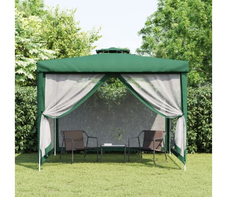 vidaXL Gazebo with Double Roof Green 3x3x2.68 m Fabric