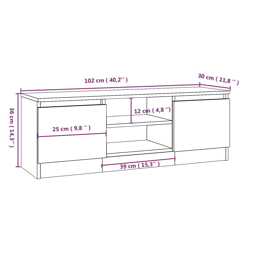 TV omarica z vrati dimljen hrast 102x30x36 cm