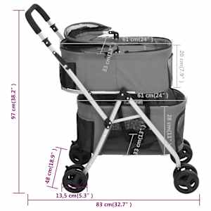 2patrový skládací kočárek pro psa šedý 83 x 48 x 97 cm oxford - obrázek 14