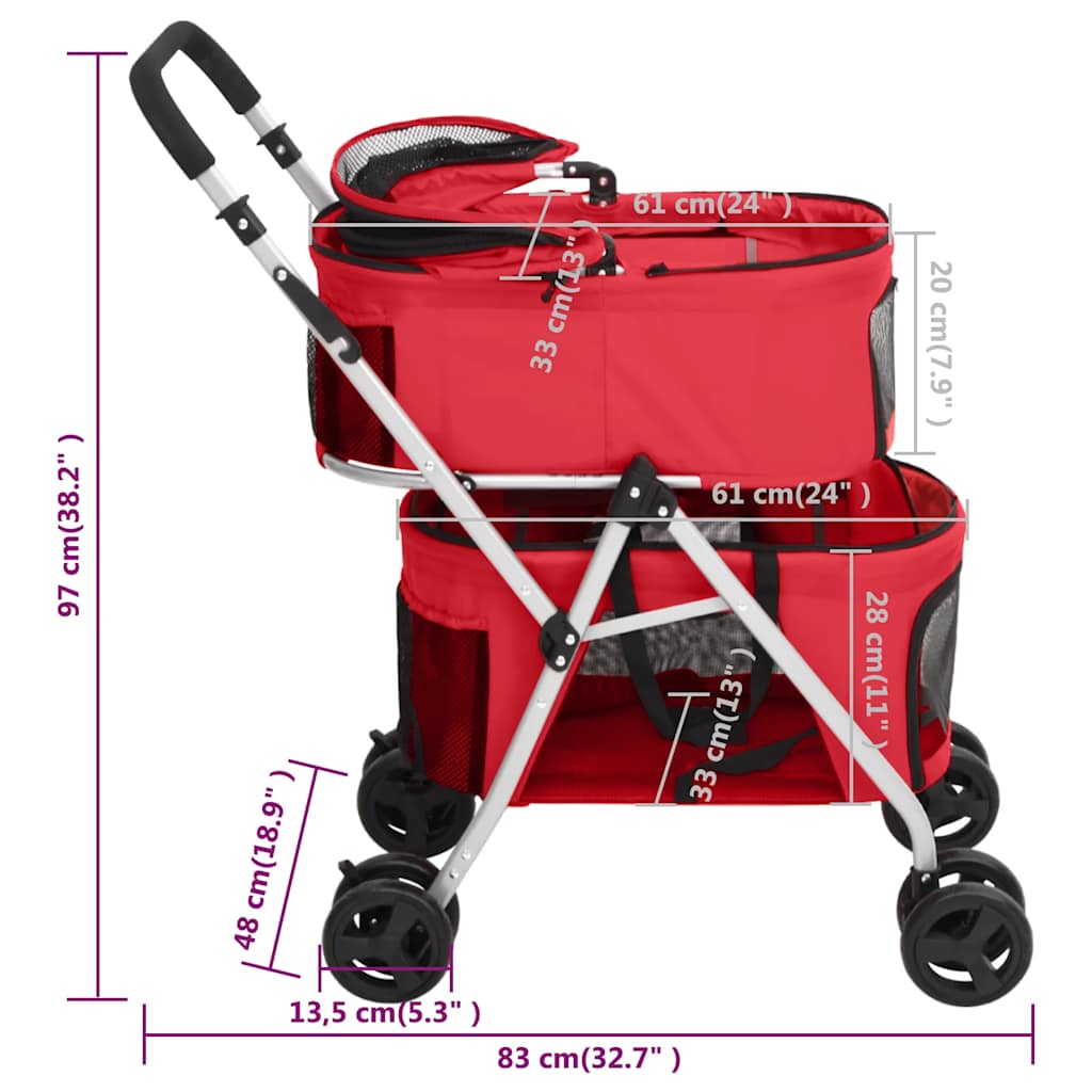 2patrový skládací kočárek pro psa červený 83x48x97 cm oxford - obrázek 14