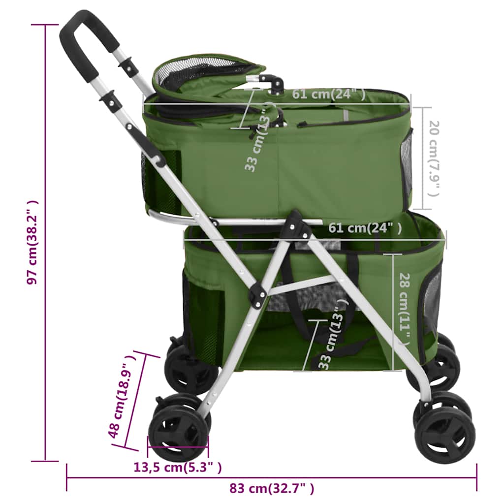 2patrový skládací kočárek pro psa zelený 83 x 48 x 97 cm oxford - obrázek 14