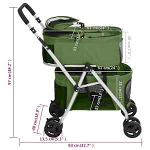 2patrový skládací kočárek pro psa zelený 83 x 48 x 97 cm oxford - obrázek 14