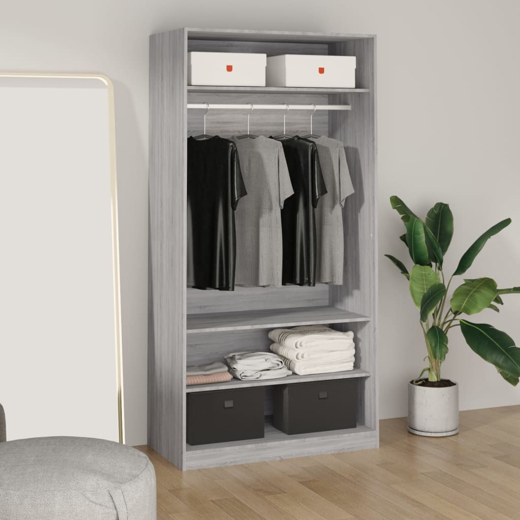 vida XL Kleiderschrank Grau Sonoma 100x 50x 200 cm Holzwerkstoff