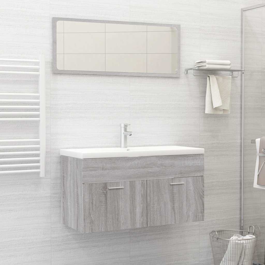 Ensemble de meubles de salle de bain 2 pcs Sonoma gris
