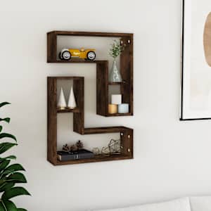 Stenske police 2 kosa dim. hrast 50x15x50 cm inž. les