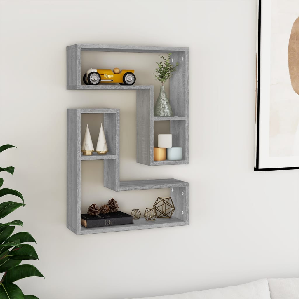 vida XL Wandregale 2 Stk. Grau Sonoma 50x 15x 50 cm Holzwerkstoff
