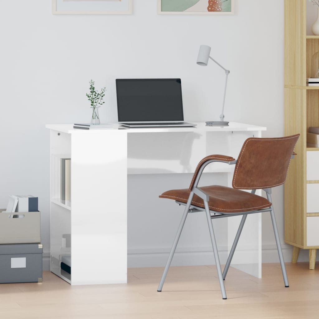 vidaXL skrivebord 100x55x75 cm konstrueret træ hvid højglans