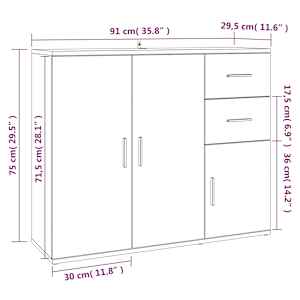 Příborník kouřový dub 91 x 29,5 x 75 cm kompozitní dřevo - obrázek 11