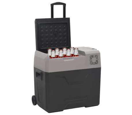 vidaXL Cool Box with Wheel and Adapter Black&Grey 50 L Polypropylene