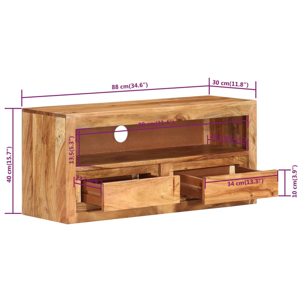 Comode TV, 2 buc., 88x30x40 cm, lemn masiv de acacia