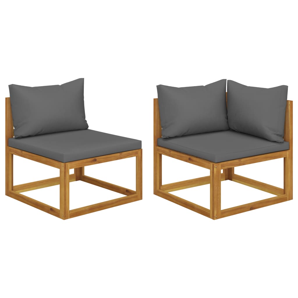 vidaXL Set canapele, 2 piese, cu perne gri închis, lemn masiv acacia