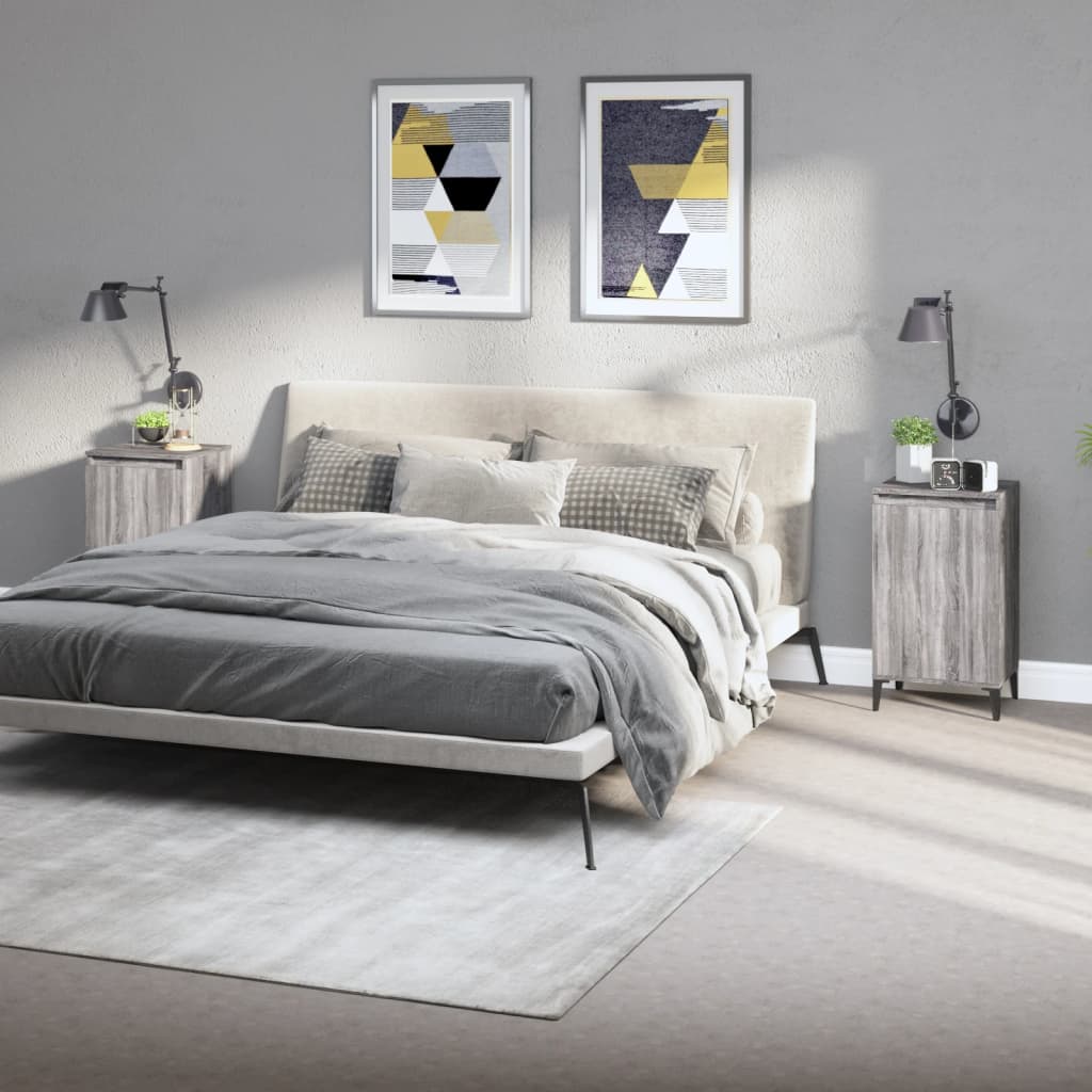 Set 2 Comodini da Camera da Letto，Tavolini da notte，Armadietto Cassettiera  Cameretta Grigio Sonoma 40x35x70 cm in Legno Multistrato FVVBE597203  MaisonChic