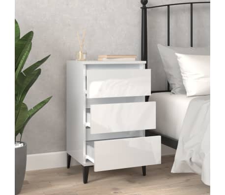 vidaXL Bedside Cabinet High Gloss White 40x35x70 cm Engineered Wood