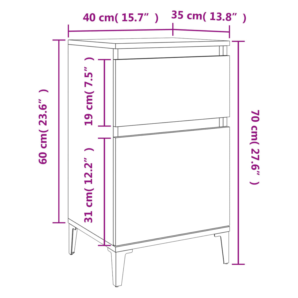 Noptiere, 2 buc., stejar sonoma, 40x35x70 cm, lemn prelucrat