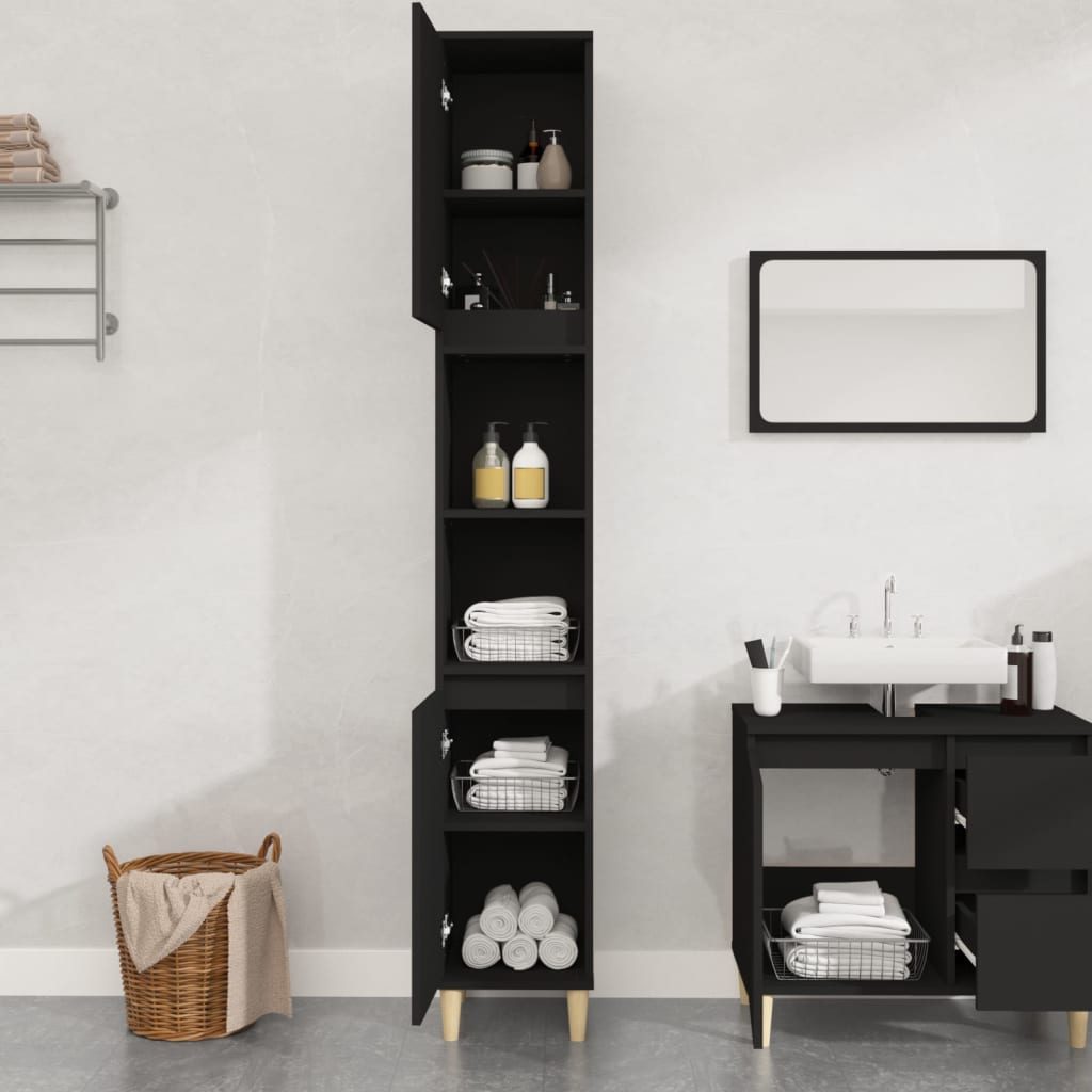 vidaXL Bathroom Cabinet Black 30x30x190 cm Engineered Wood | vidaXL.co.uk