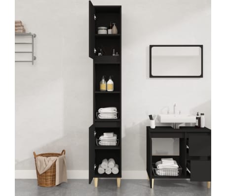 vidaXL Armoire de salle de bain noir 30x30x190 cm bois d'ing&eacute;nierie