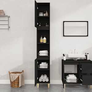 vidaXL Armoire de salle de bain noir 30x30x190 cm bois d'ing&eacute;nierie