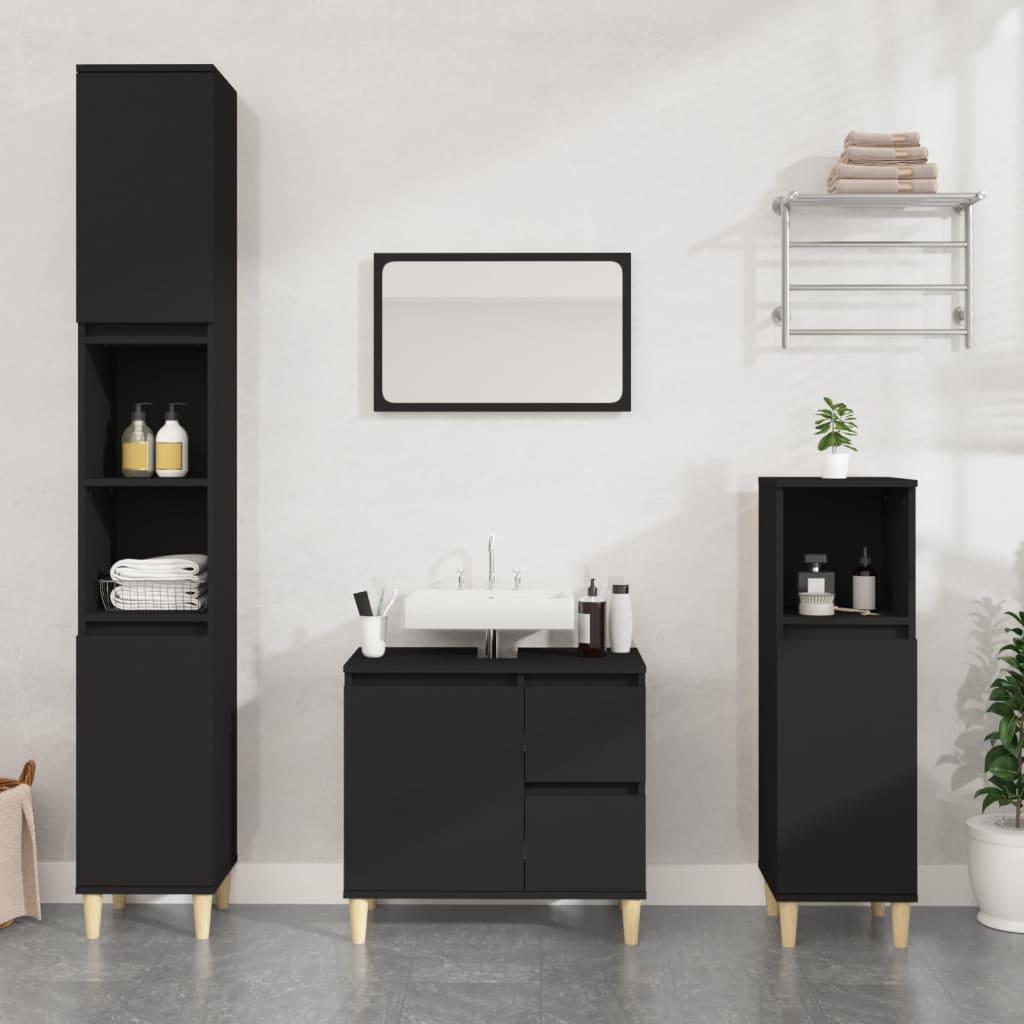 vidaXL Bathroom Cabinet Black 30x30x190 cm Engineered Wood