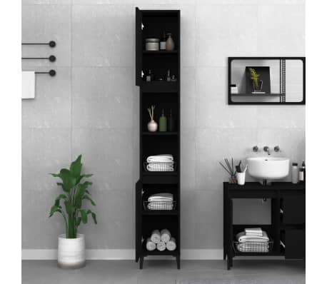 vidaXL Armoire de salle de bain noir 30x30x190 cm bois d'ing&eacute;nierie