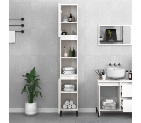 vidaXL Vonios kambario spintelė, balta, 30x30x190cm, mediena, blizgi