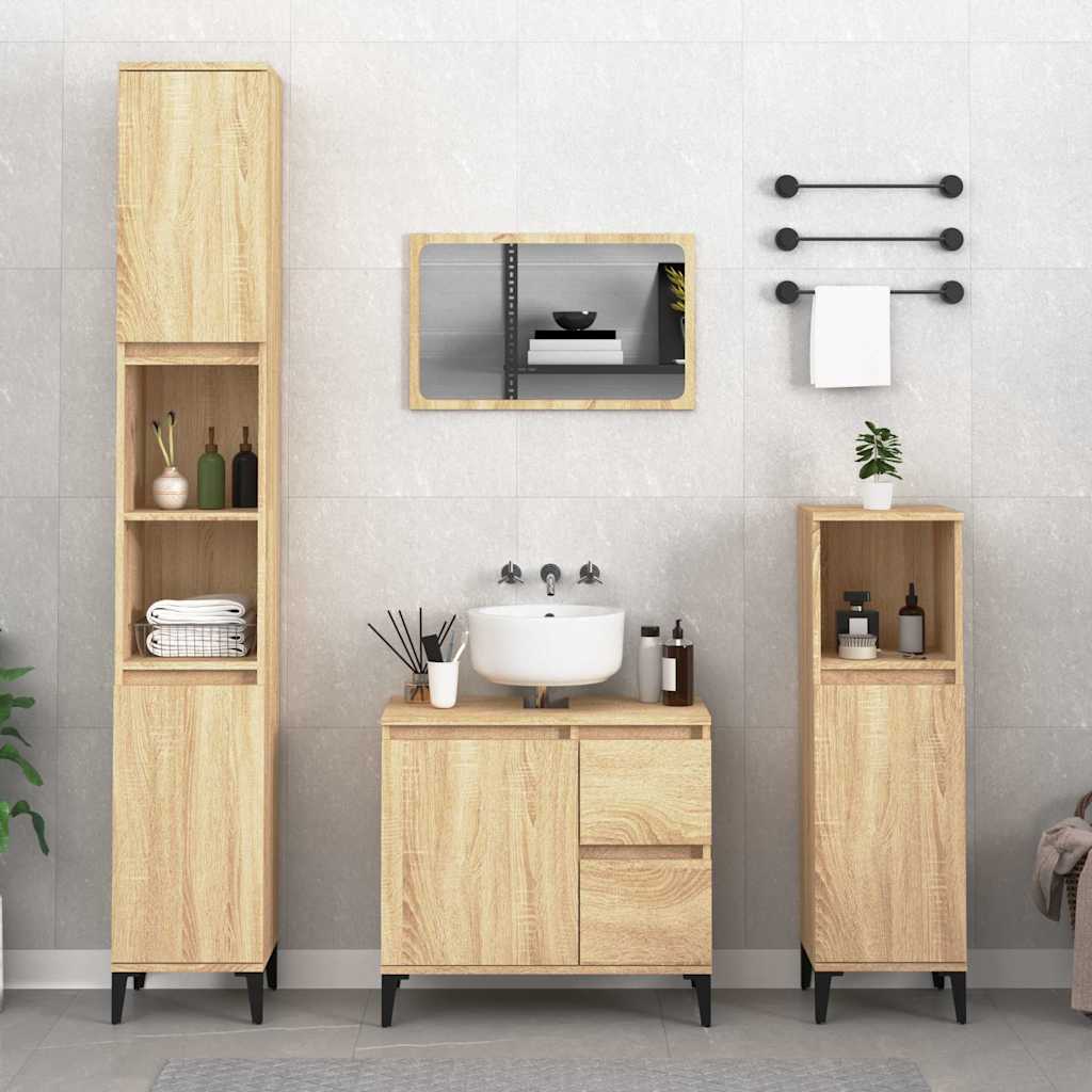 Armoire De Salle De Bain Chêne Sonoma - 30x30x190 Cm - 2 Portes + 2 étagères - Pieds Métal - VidaXL