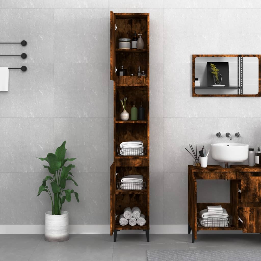 vidaXL Badkamerkast 30x30x190 cm bewerkt hout gerookt eikenkleurig afbeelding