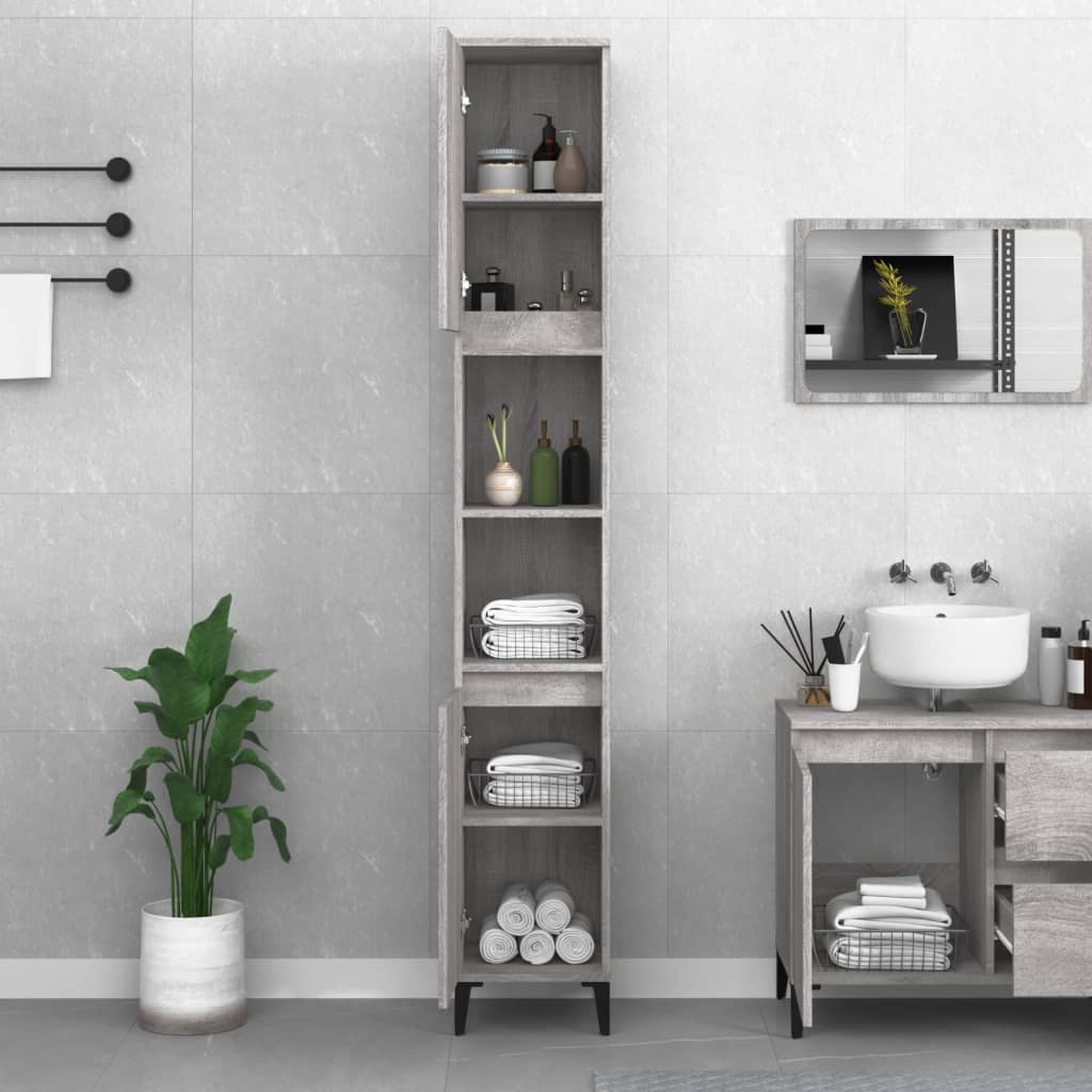 vidaXL Badkamerkast 30x30x190 cm bewerkt hout grijs sonoma eikenkleur afbeelding