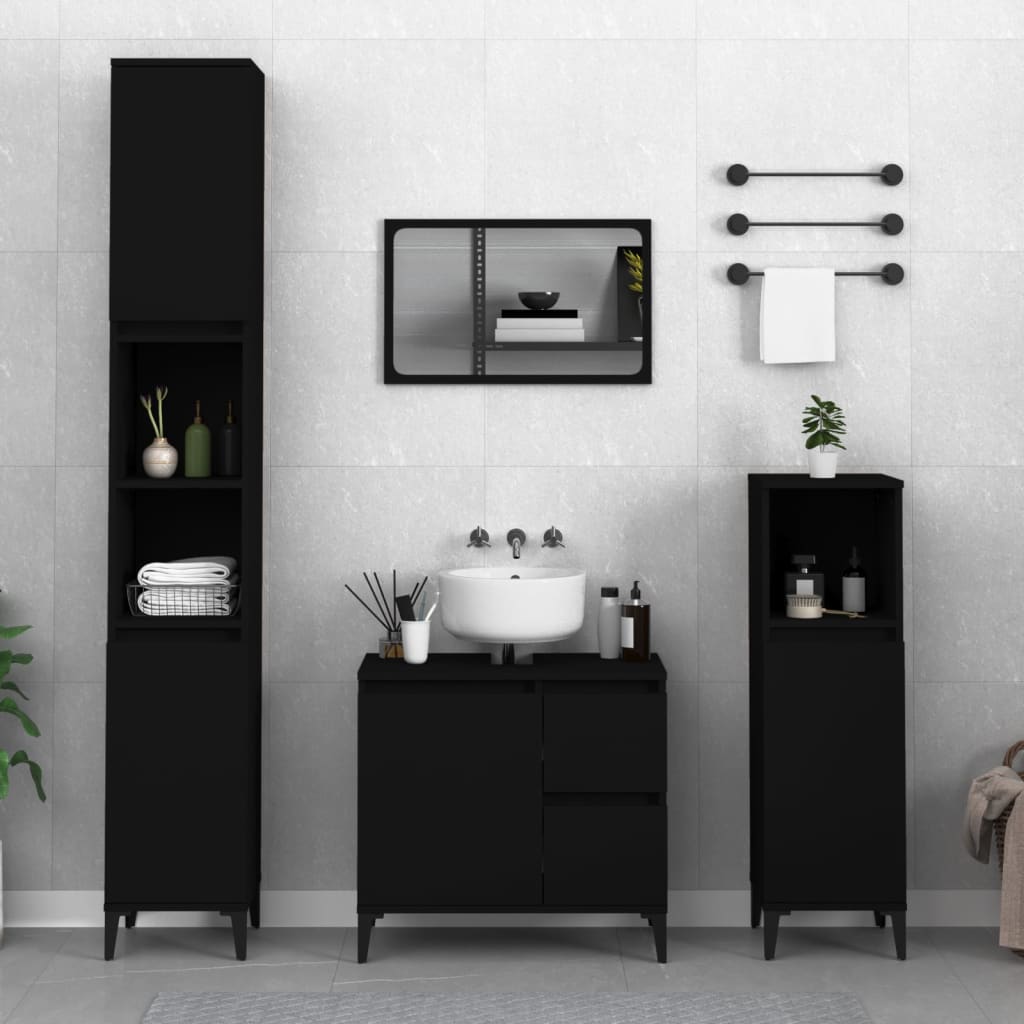 vidaXL Armoire de salle de bain noir 30x30x100 cm bois d'ingénierie