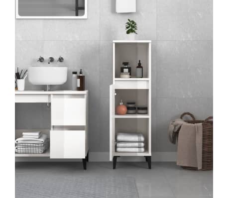 vidaXL Skrinka do k&uacute;peľne leskl&aacute; biela 30x30x100 cm kompozitn&eacute; drevo