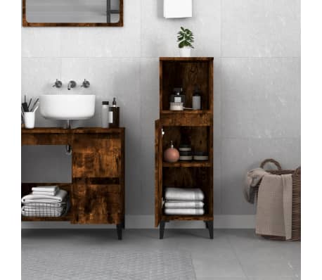 vidaXL Armadietto Bagno Rovere Fumo 30x30x100 cm in Legno Multistrato