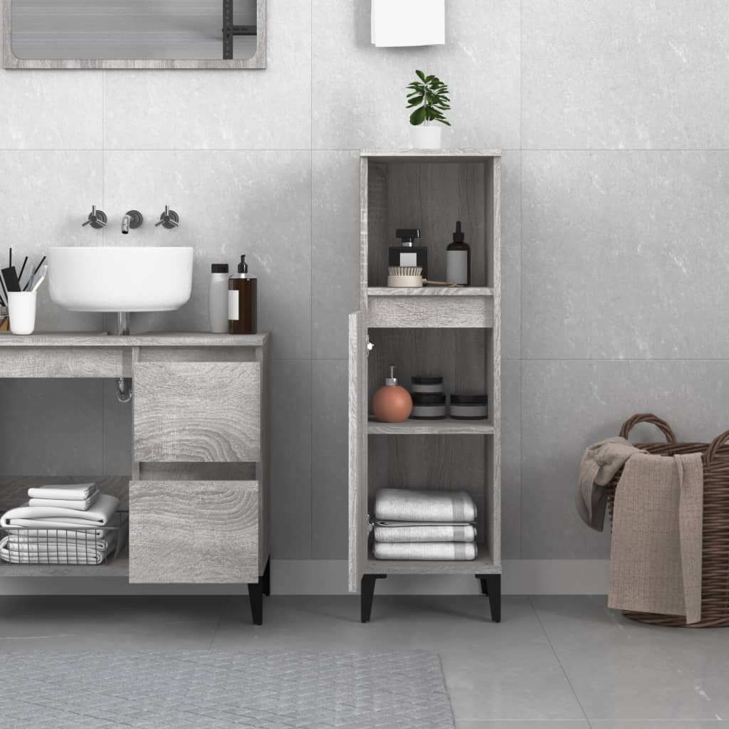 Thumbnail - vidaXL Badschrank Grau Sonoma 30x30x100 cm Holzwerkstoff