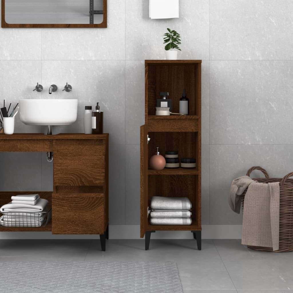 vidaXL Badkamerkast 30x30x100 cm bewerkt hout bruin eikenkleur afbeelding