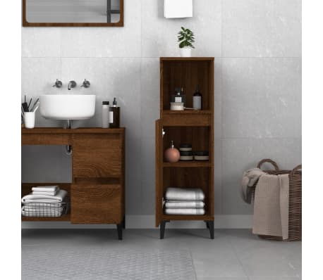 vidaXL K&uacute;peľňov&aacute; skrinka hned&yacute; dub 30x30x100 cm kompozitn&eacute; drevo