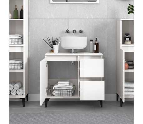 vidaXL Dulap de baie, alb extralucios, 65x33x60 cm, lemn prelucrat