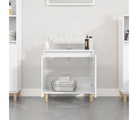 vidaXL skab til h&aring;ndvask 58x33x60 cm konstrueret tr&aelig; hvid h&oslash;jglans