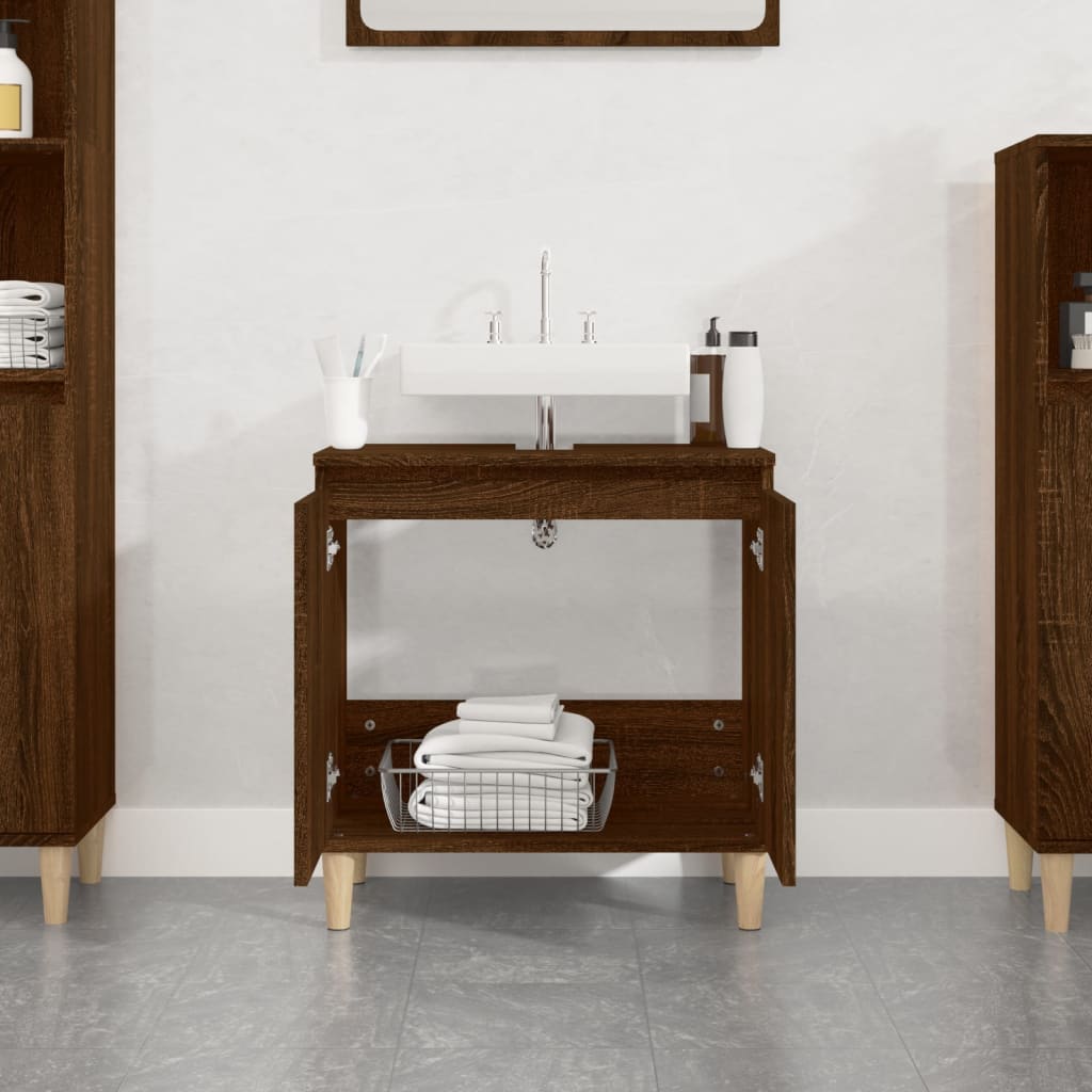 vidaXL Wastafelkast 58x33x60 cm bewerkt hout bruin eikenkleur afbeelding