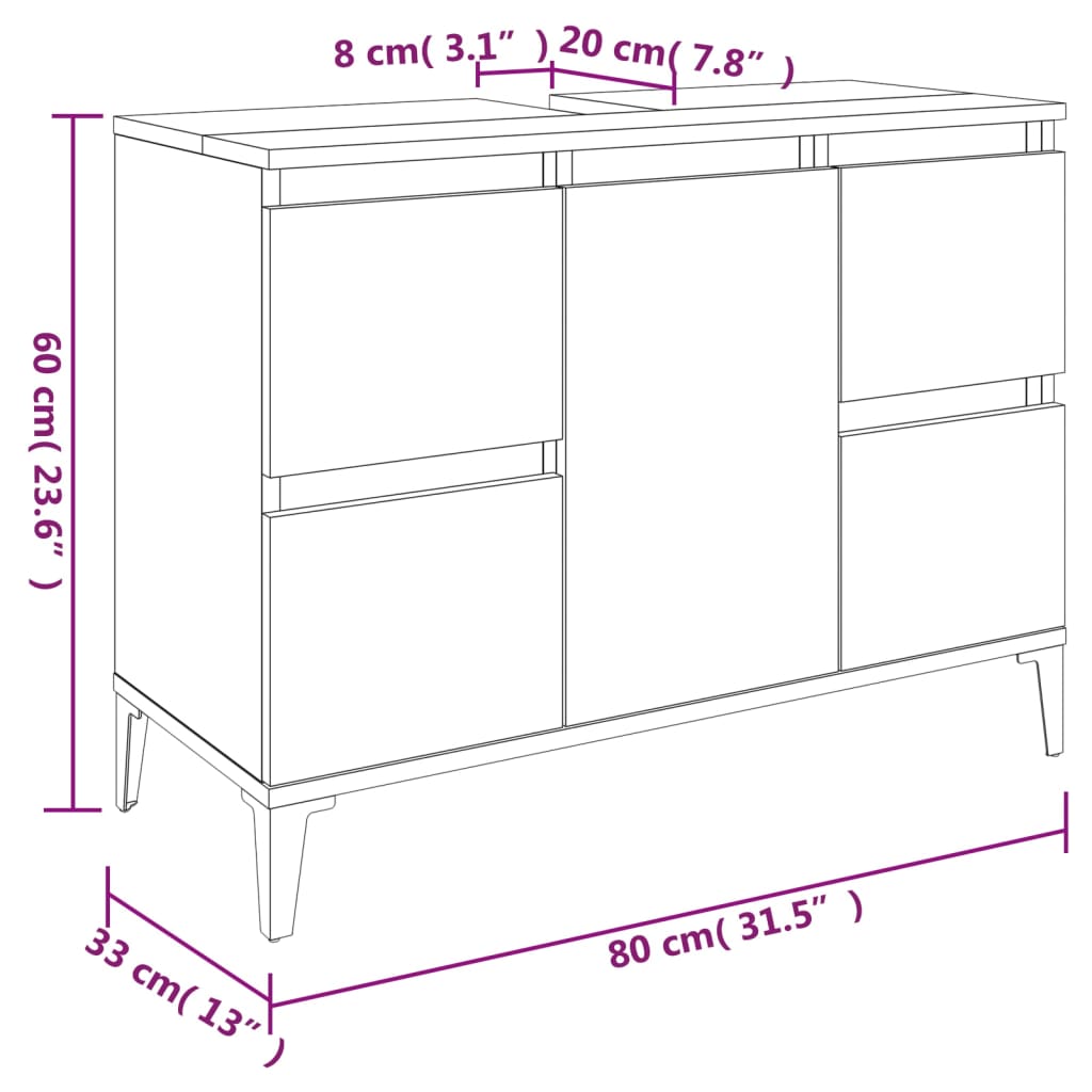 Ormarić za umivaonik bijeli 80 x 33 x 60 cm konstruirano drvo