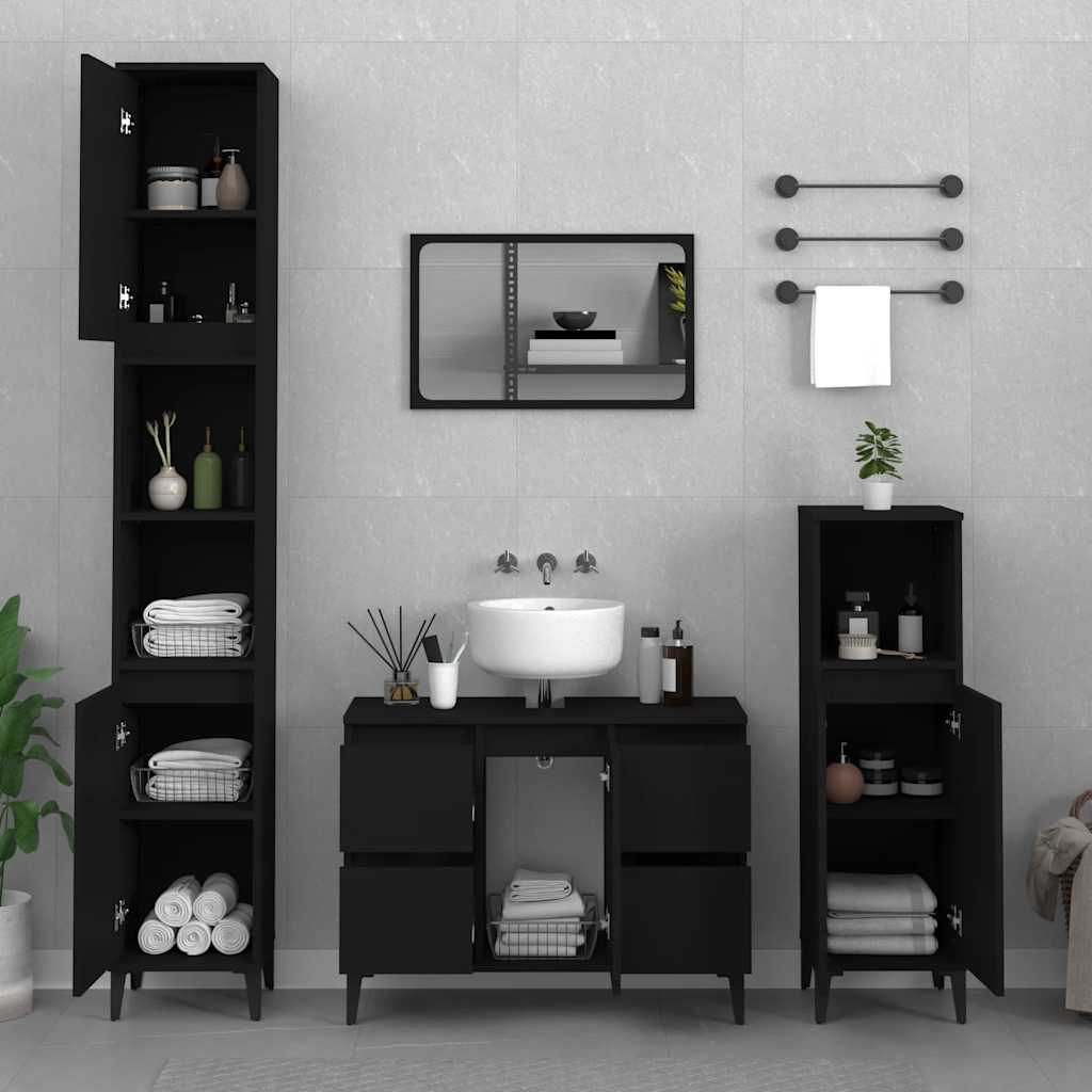 vidaXL Wastafelkast 80x33x60 cm bewerkt hout zwart afbeelding