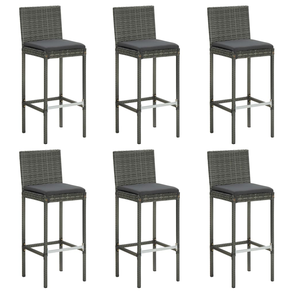 Barové stoličky s poduškami 6 ks šedé polyratan