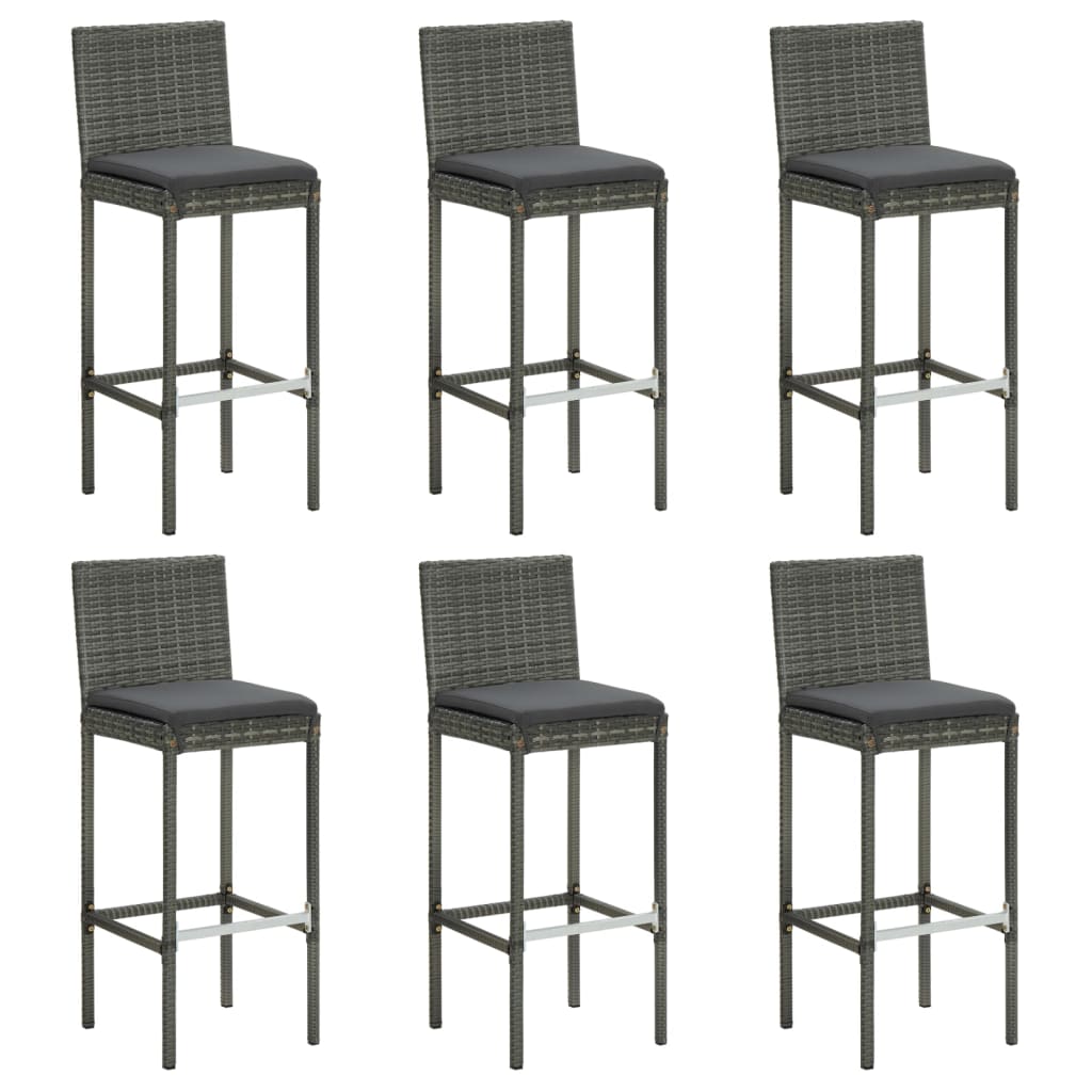 vidaXL Tabourets de bar avec coussins 6 pcs gris résine tressée