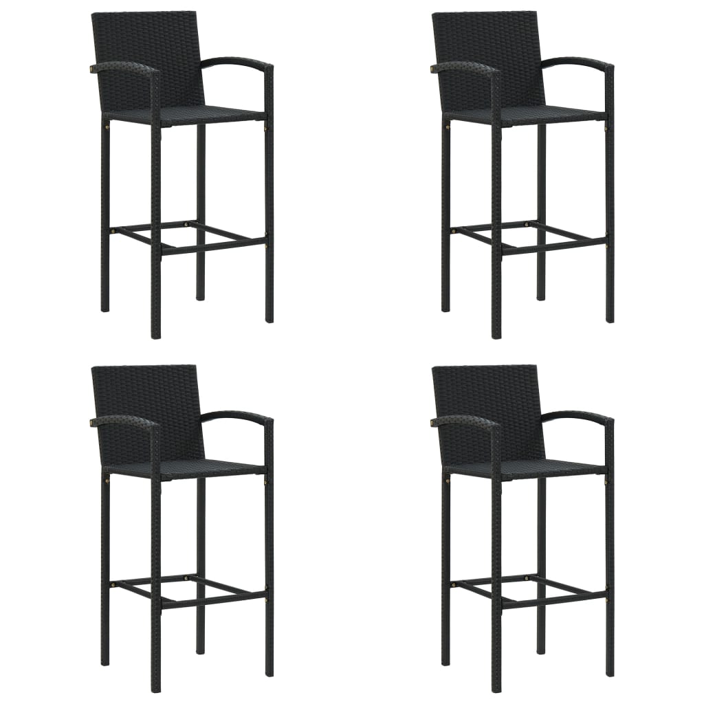 VidaXL Bar Stools 4 Pcs Black Poly Rattan