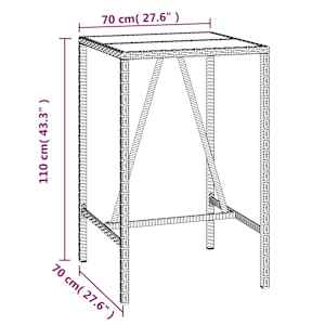Zahradní stůl se skleněnou deskou černý 70x70x110 cm polyratan - obrázek 6