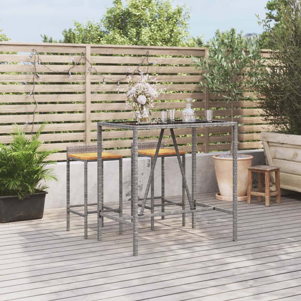 vida XL Bartisch mit Glasplatte Grau 110x 70x 110 cm Poly Rattan