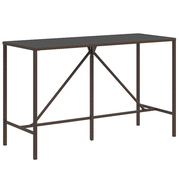 vidaXL baarilaud klaasplaadiga, pruun, 180 x 70 x 110 cm, pol&uuml;rotang