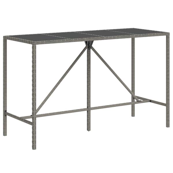 vidaXL baarilaud klaasplaadiga, hall, 180 x 70 x 110 cm, pol&uuml;rotang